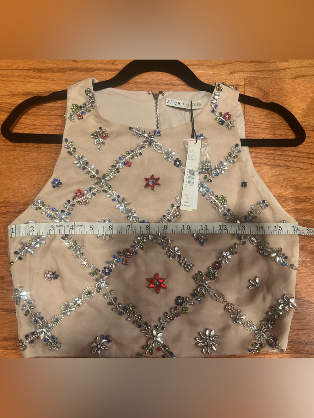 Alice + Olivia Nude Embellished Crop Top - Picture 5 of 6